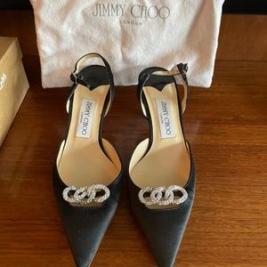 Jimmy choo black satin heels